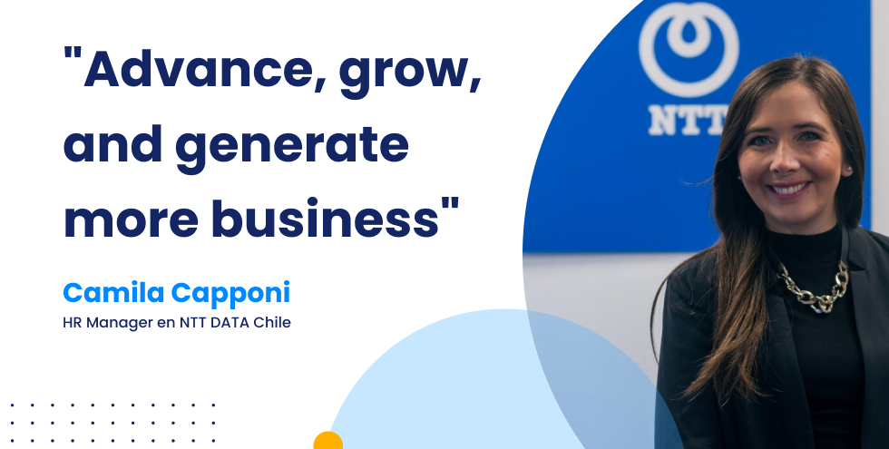 Camila Capponi, HR Manager at NTT Data Chile, sharing her quote on business growth through language training.