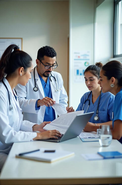 Farmacéutica y Ciencia Empleado farmacéutico participando en una formación de inglés personalizada para el sector farmacéutico.