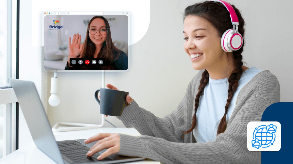 Virtual English lessons with Bridge Student practicing English online with a Bridge Global Teacher.