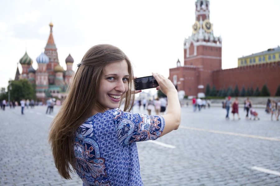 Woman taking picture in Moscow