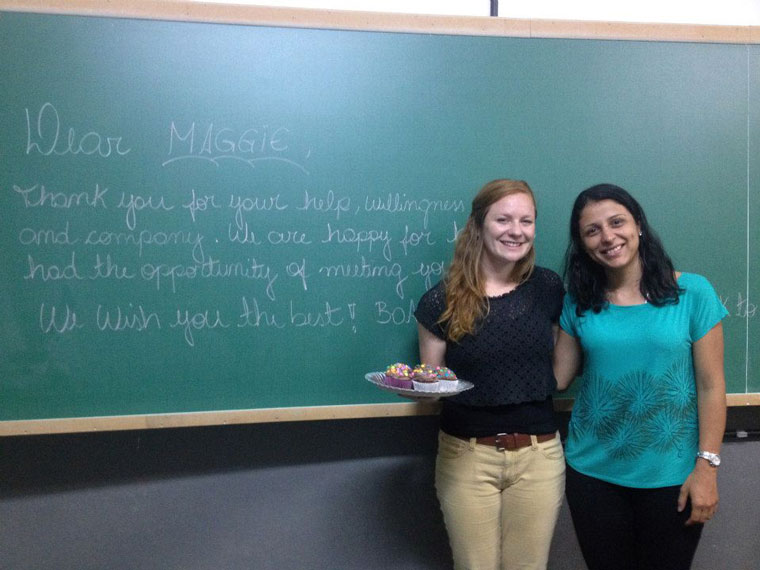 Maggie posing with a fellow English teacher in Brazil.