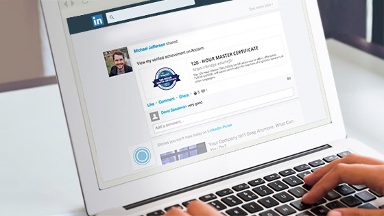 a LinkedIn post showing a digital badge.