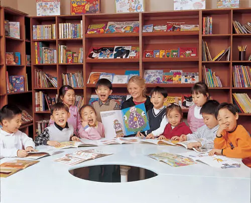 ESL teacher with young students