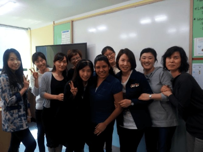 English Teacher in Korea, Gedisa, with her students 