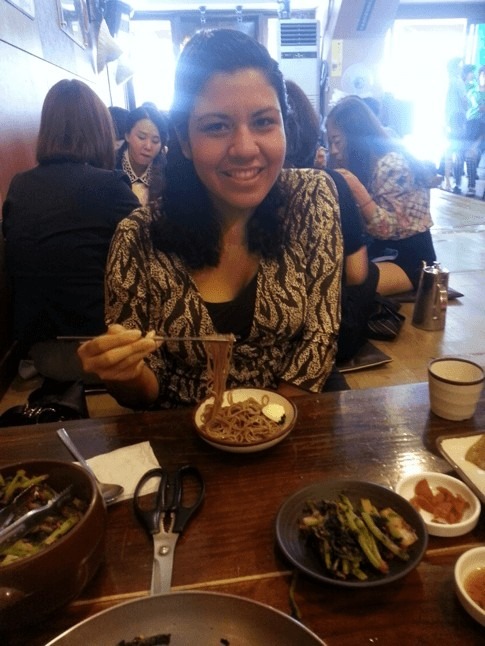 Gedisa, English teacher in Korea, enjoys a meal of cold buckwheat noodles called "Naengmyeon"