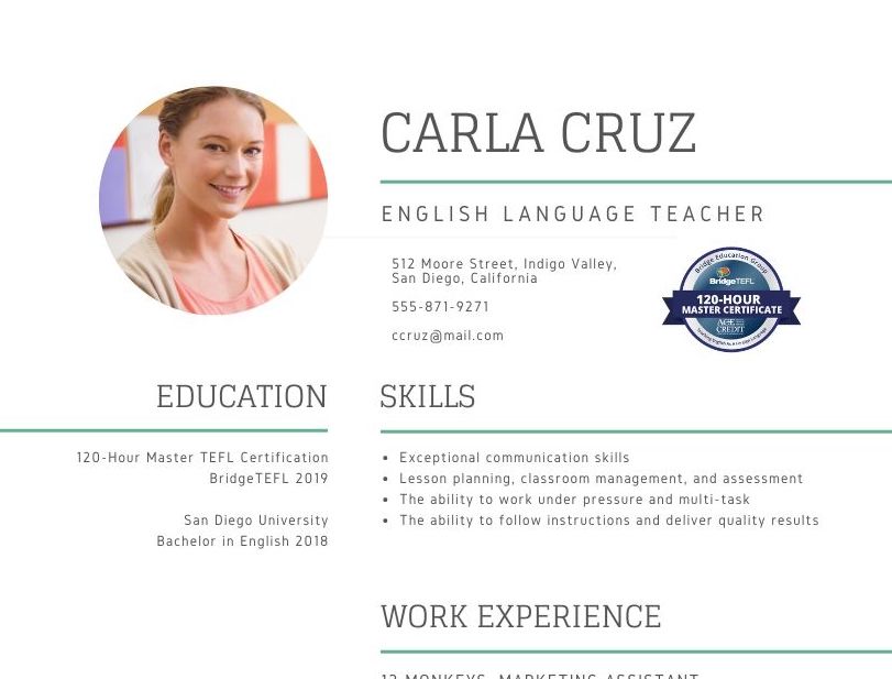 Resume with Bridge TEFL digital badge