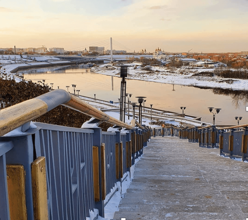 The Tura River, which runs through the city of Tyumen, Russia