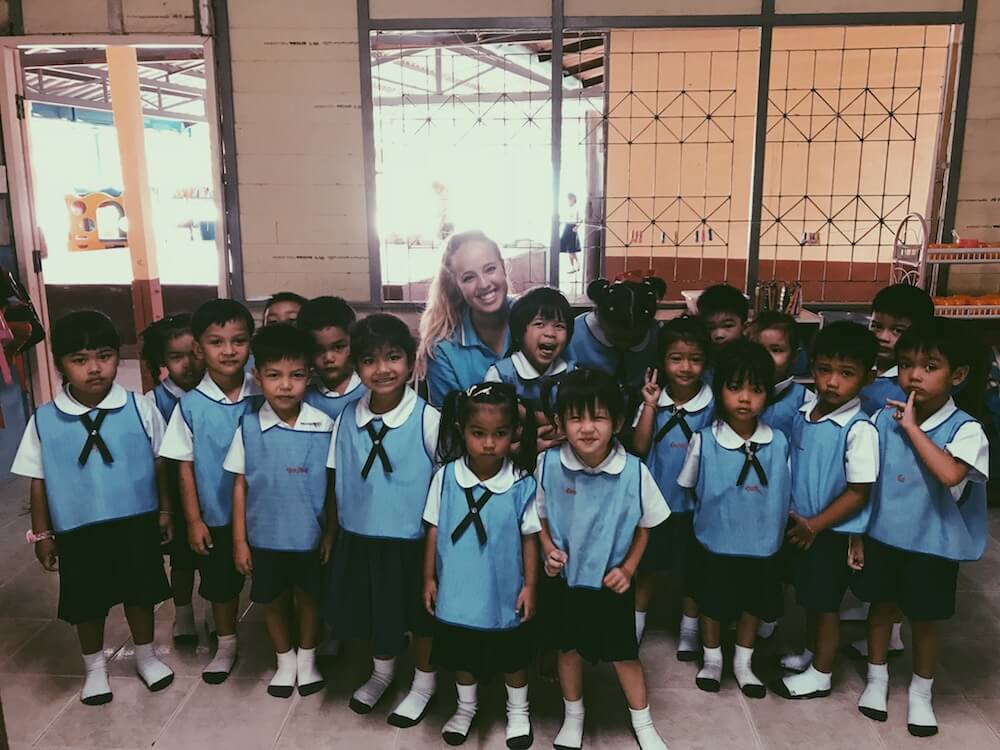 Kelsea, with her kindergarten class in the PhangNga Province of Thailand