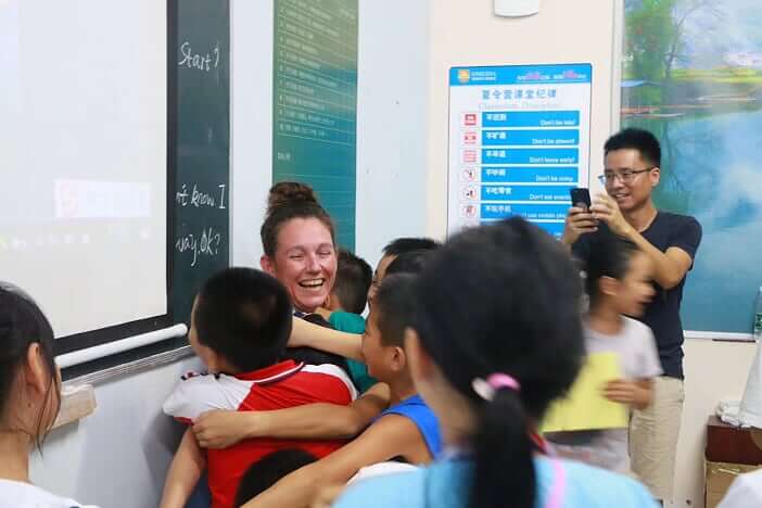 End of camp goodbyes in China