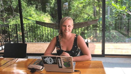 Online English teacher with her laptop