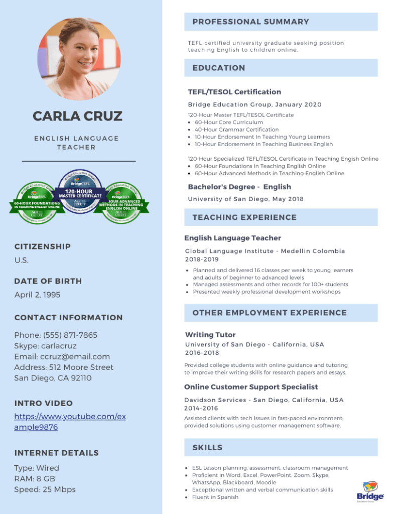 How To Make A Stand Out Online Teacher Resume Sample Bridgeuniverse