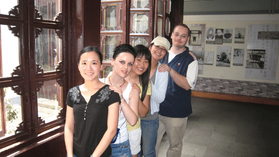 Teacher Shawn with students and friends