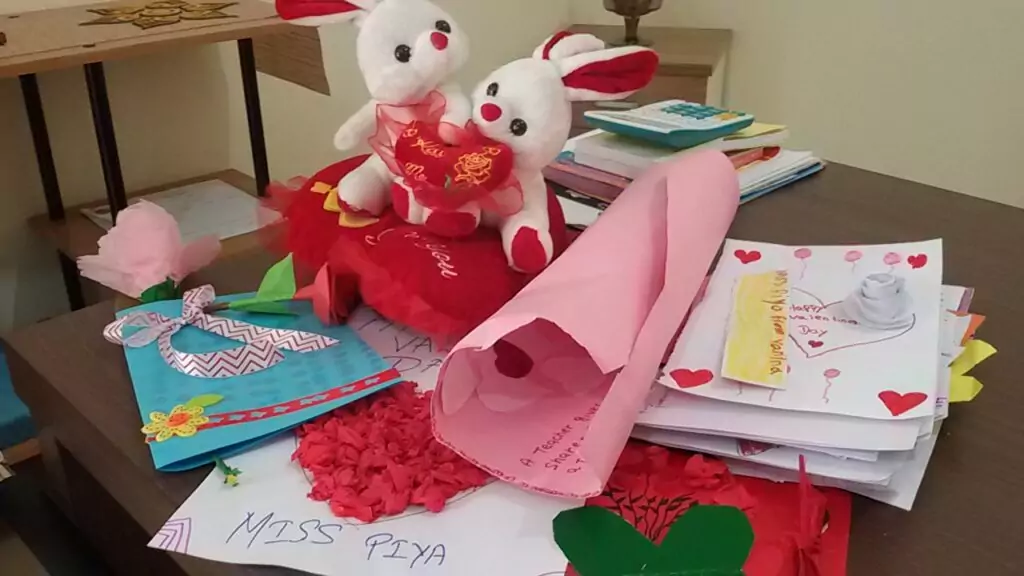 Personalized cards that students made for Piya for Valentine's day