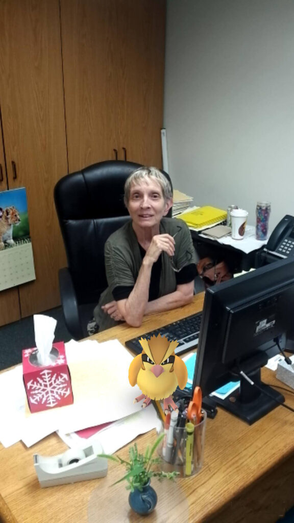 Margaret at her office, at her SQL job, five years ago