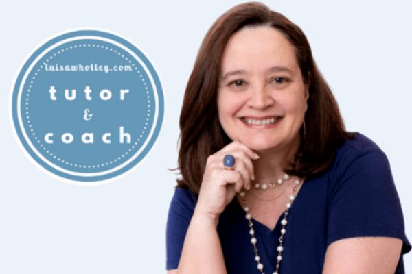 An image of a Luisa, a Bridge TEFL alumni, smiling at the camera with a website URL and the text tutor & coach