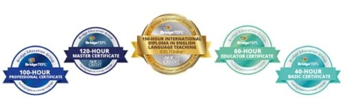 digital badges for TEFL courses received upon completion of a TEFL certification.