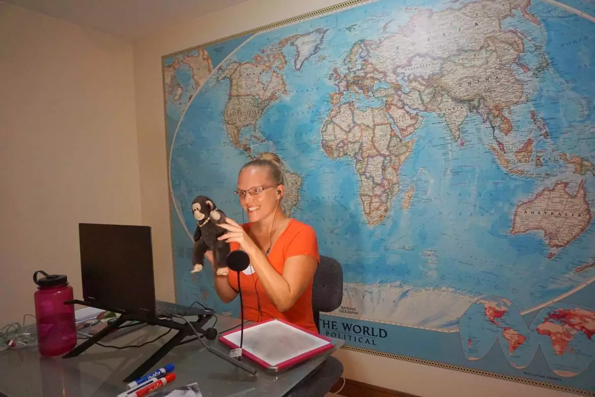 Rachel teaching online in Colombia.