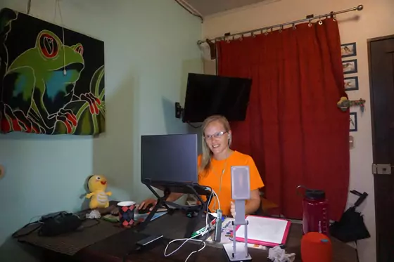 Rachel sitting in her home office when living in Costa Rica.