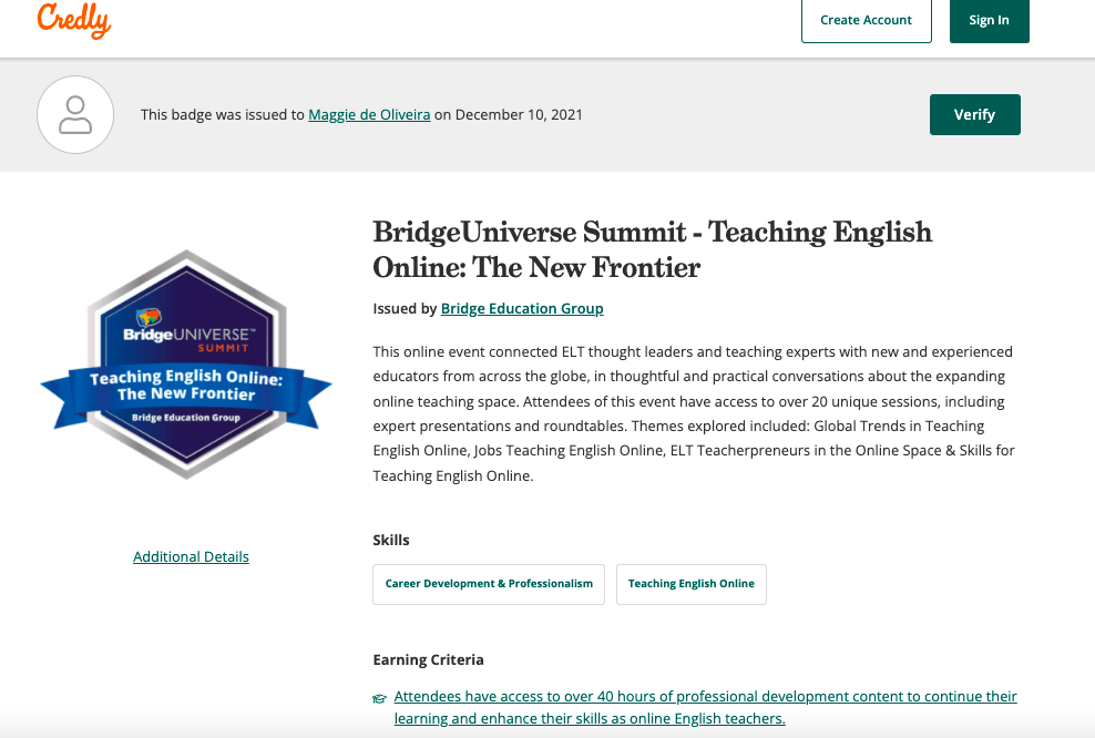 Bridge TEFL/TESOL Summit digital badge