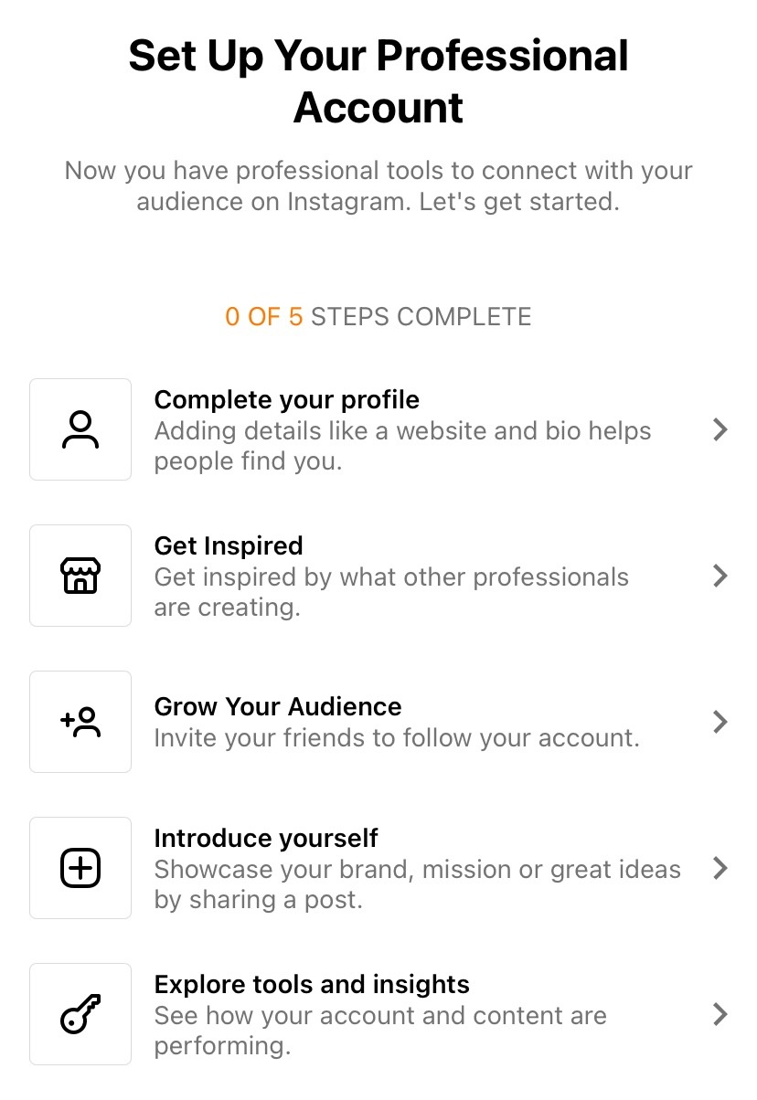 Instagram professional account settings