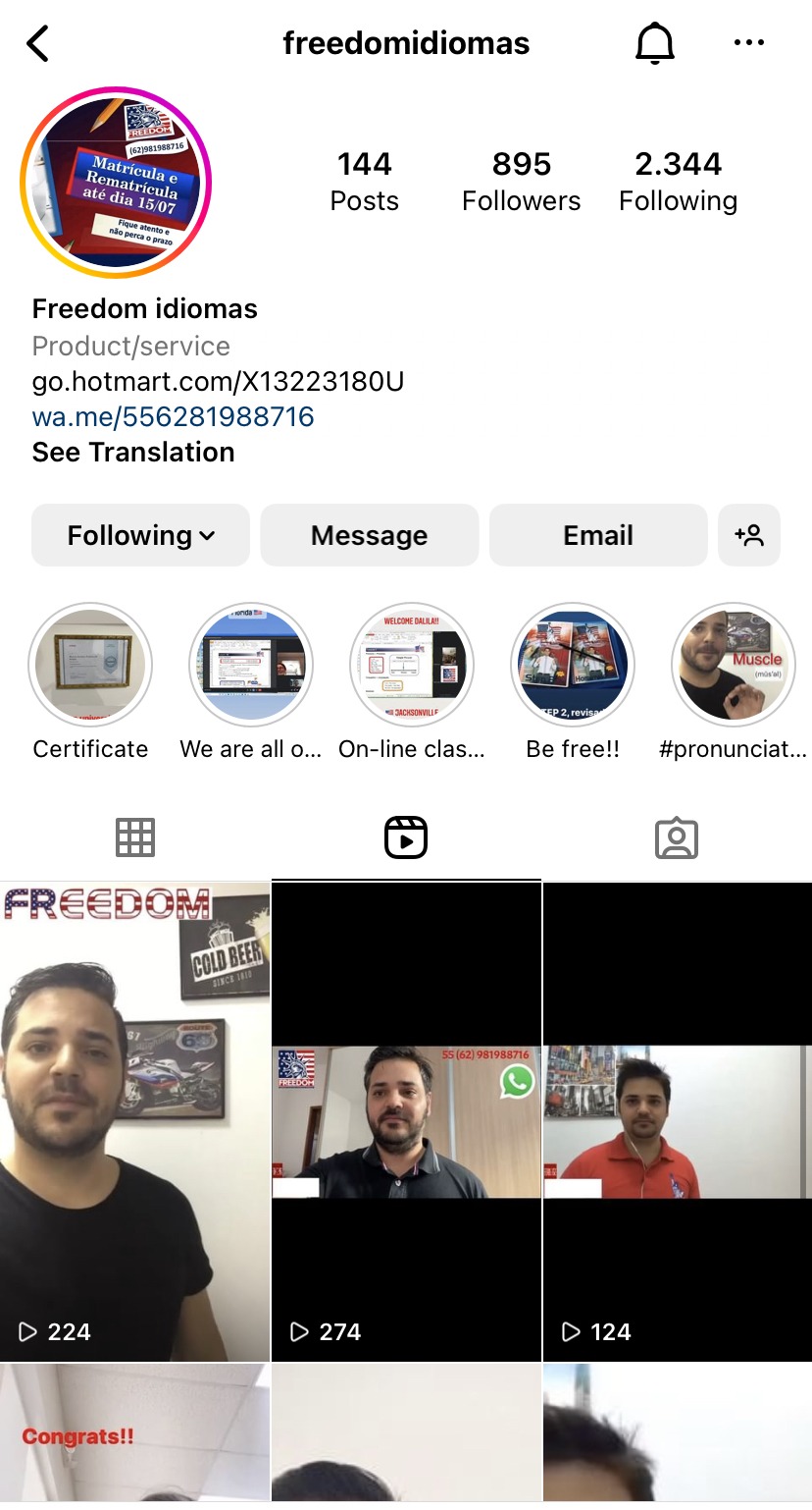 ESL teacher Marcos Instagram profile