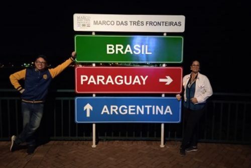 Johan and his wife at the border of Brazil, Paraguay, and Argentina.