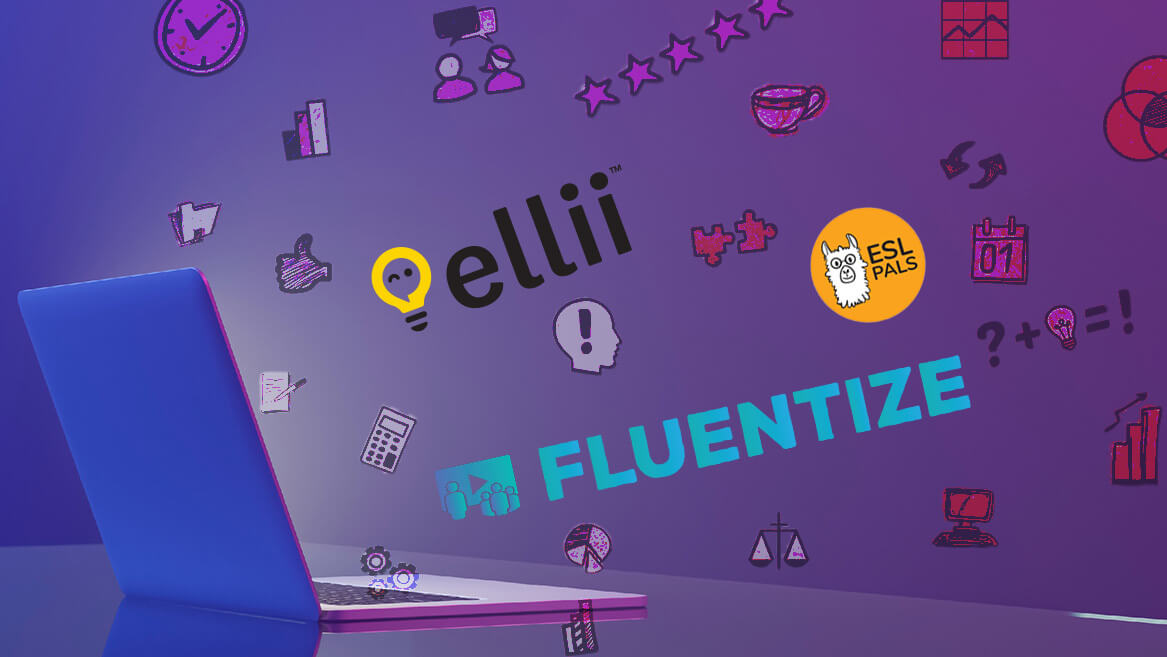 graphic image showing lesson plan company logos ellii, Fluentize, and ESL Pals.