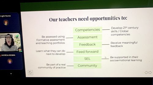 a screenshot of Cristiane Rossi's presentation that identifies opportunities bilingual school teachers need.