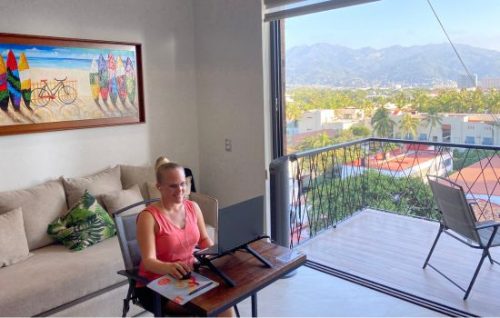 Head Instructor Rachel Story works from her home office.
