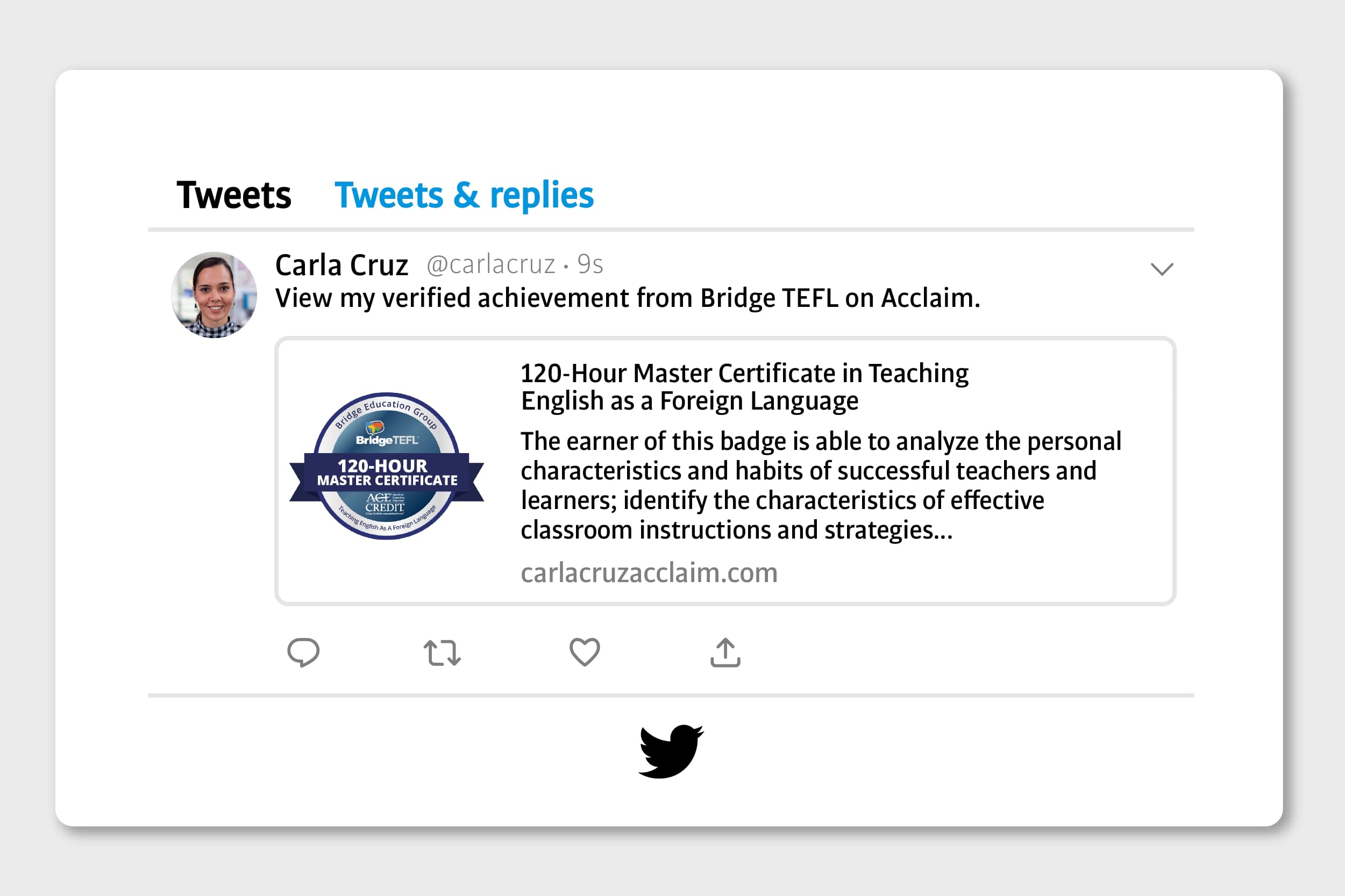 An image of what a digital badge from Bridge looks like on X, formerly Twitter