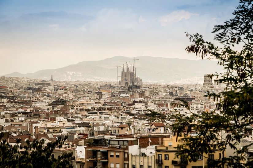 Barcelona, with La Sagrada Familia in the center.