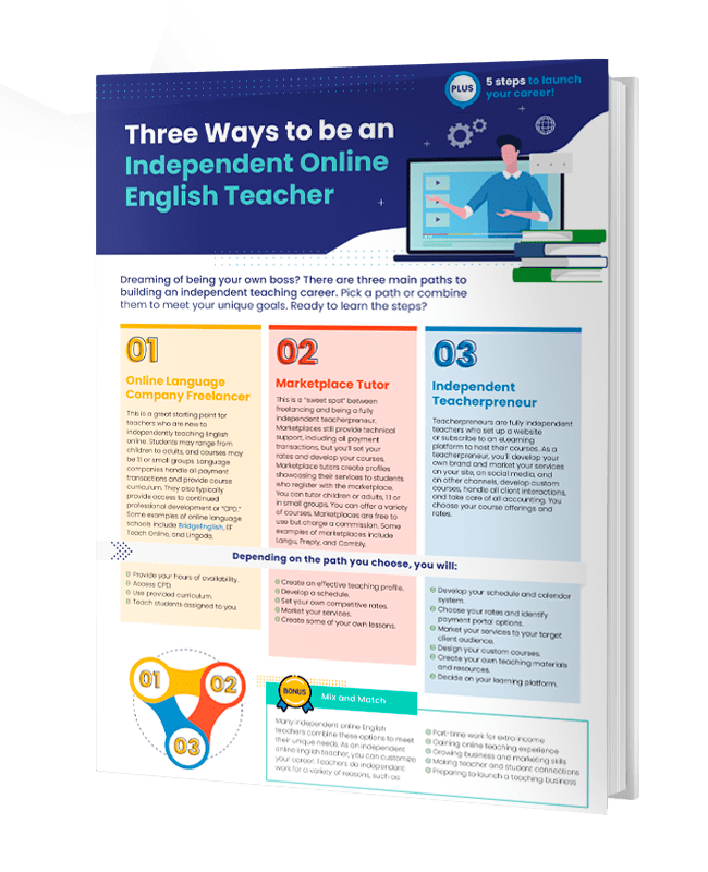 infographic cover of three ways to be an independent online english teacher