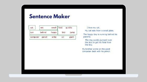 a screenshot of the Sentence Maker game.