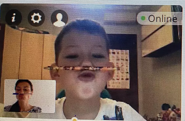 An image of a teacher teaching English to a young learner online