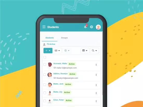 TutorBird student roster on a smart phone screen.