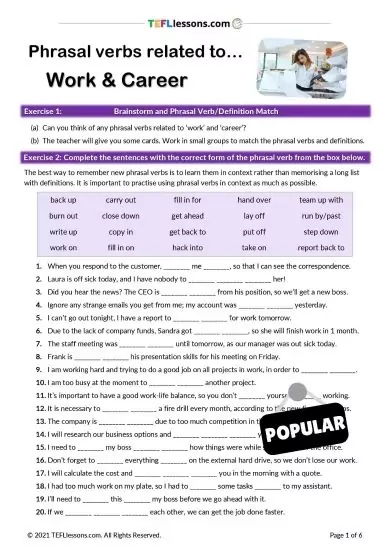 the phrasal verbs related to work and career activity