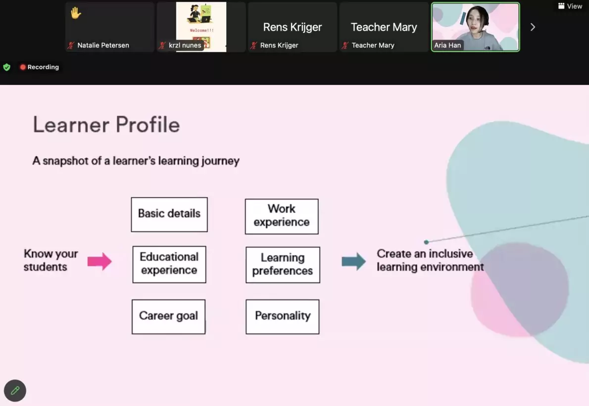 a screenshot of Aria Han's presentation