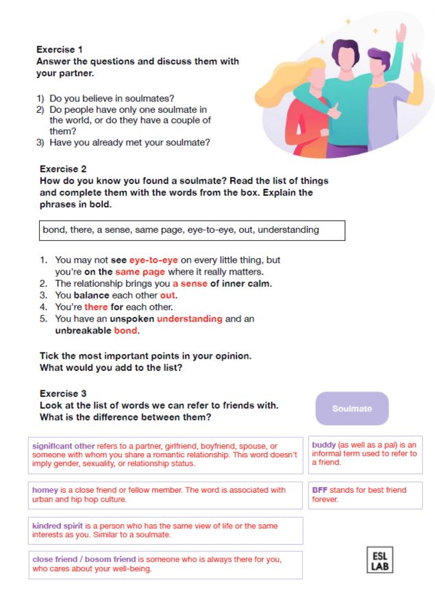 an ESL lab activity on soulmates