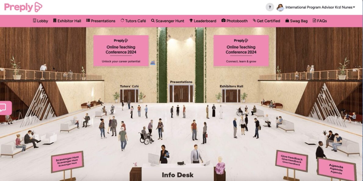 An image of the virtual lobby at the Preply Tutor Conference 2024