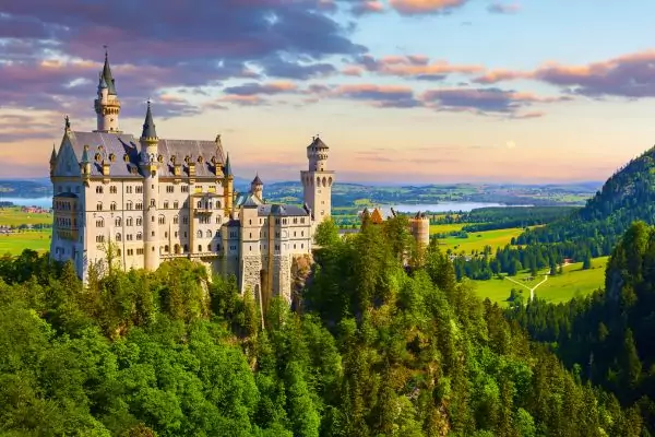 An image of Neuschwanstein Castle in the Bavarian Alps, Germany