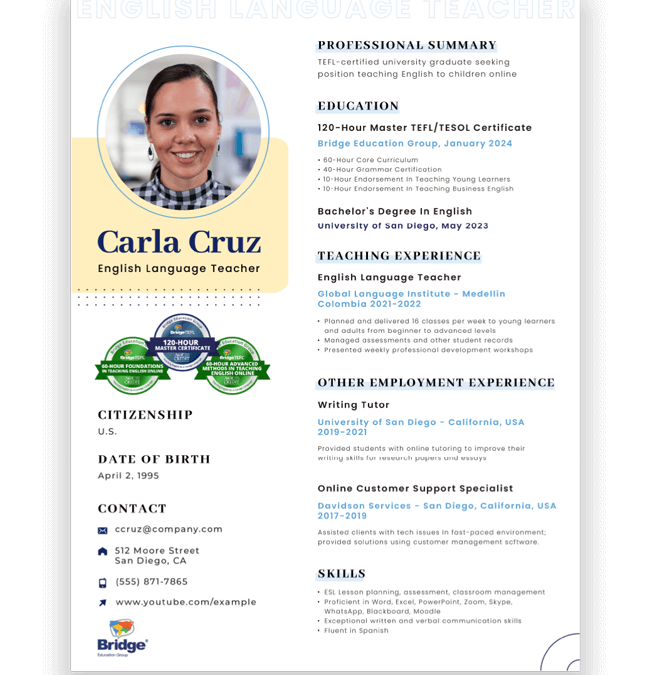 Sample English Teacher Resume