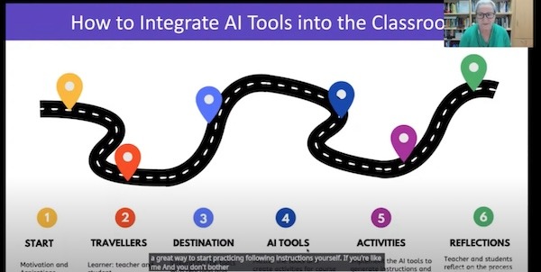 A screenshot from Dr. Nellie Deutsch's talk where she shows participants how to integrate AI tolls into the classroom.