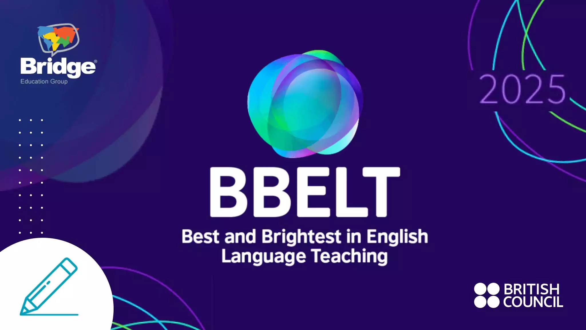 BBELT 2025 logo with colorful abstract shapes and the tagline "Best and Brightest in English Language Teaching" by the British Council.