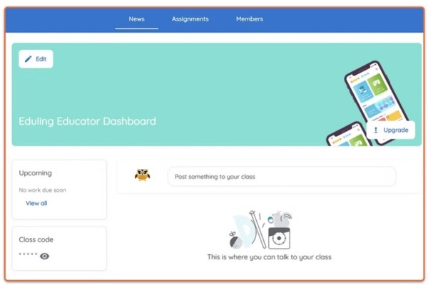 Screenshot of the Eduling Educator Dashboard showing student progress and course management features.