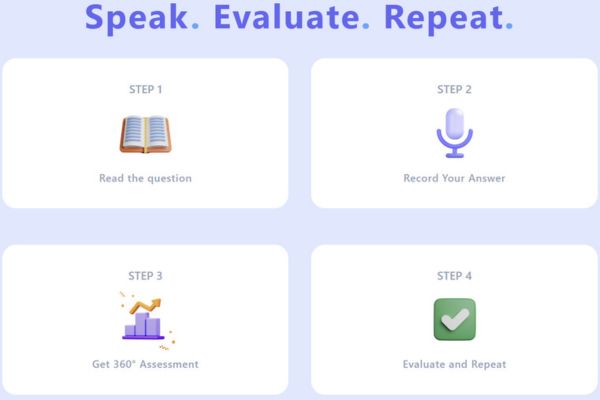 A screenshot from Gabble.ai's website showing the steps to practice speaking