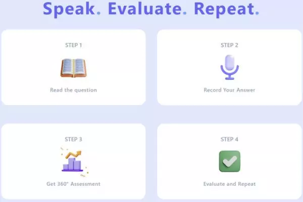 A screenshot from Gabble.ai's website showing the steps to practice speaking