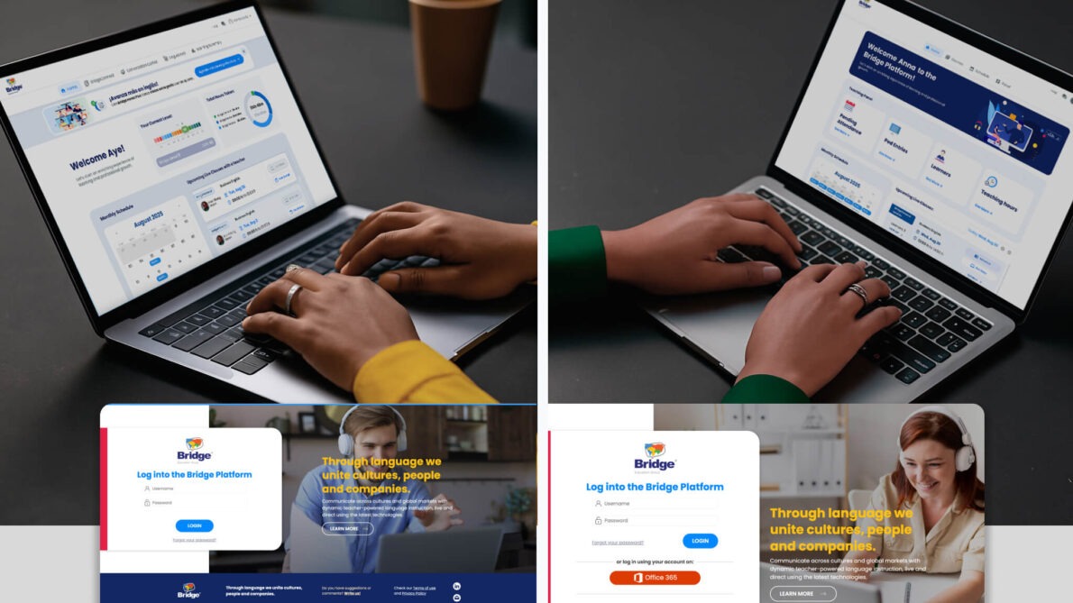 Nuevas interfaces de la plataforma de Bridge para learners y teachers mostrando paneles personalizados de usuario 