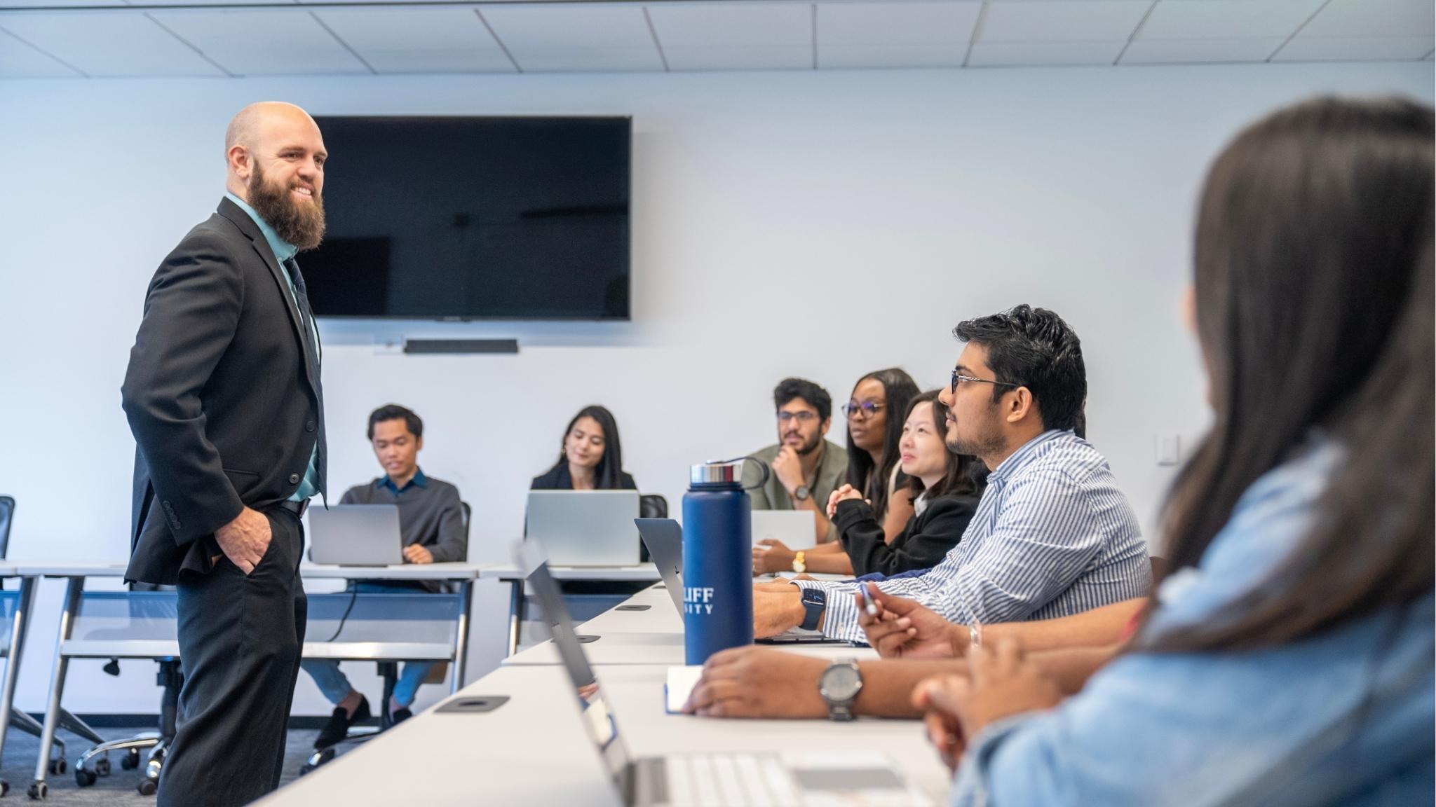 A professor teaches a class at Westcliff.