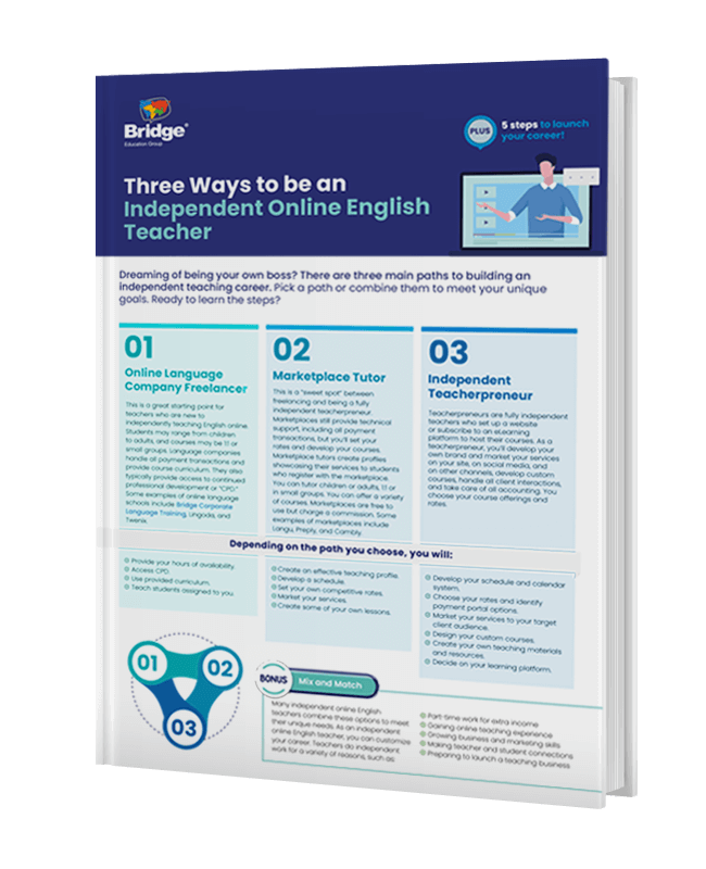 Infographic cover of three ways to be an independent online english teacher.