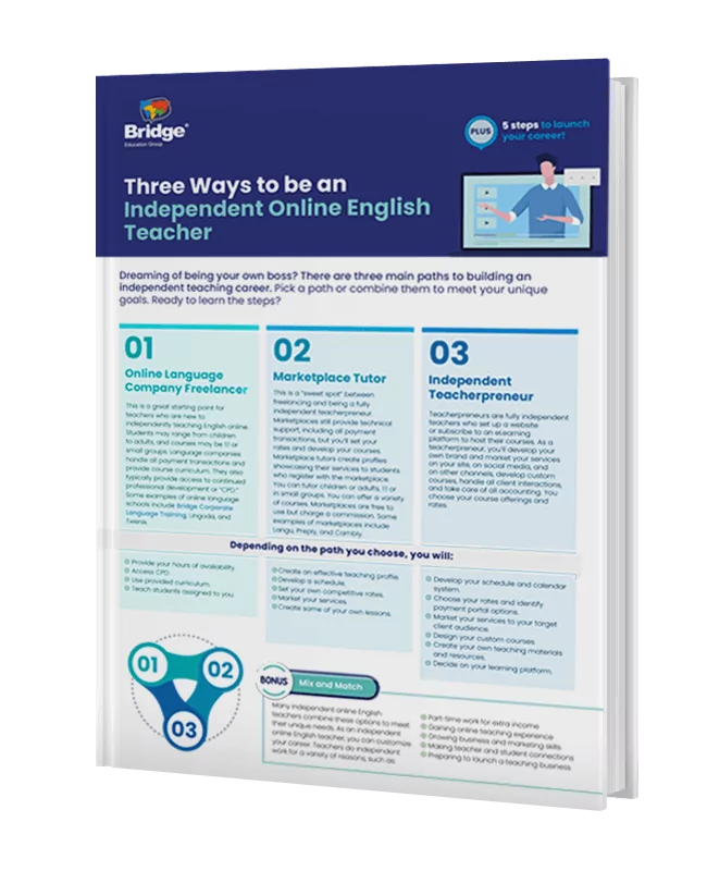 Infographic cover of three ways to be an independent online english teacher.